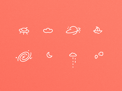 Future Faces Icon Selection art cloud icon line minimal moon planet rain ship sky space ufo