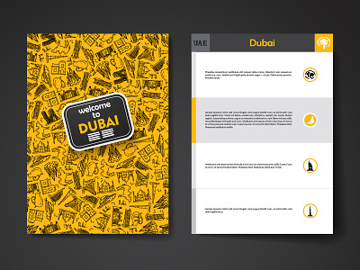 Dubai brochure template brochure template design doodles dubai emirates graphic hand drawn orange poster vector
