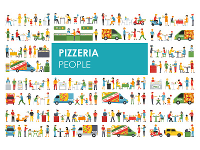 Pizzeria - flat people set best pizza fast delivery food delivery hot pizza italian pizza perfect service pizza people pizza time premium pizza