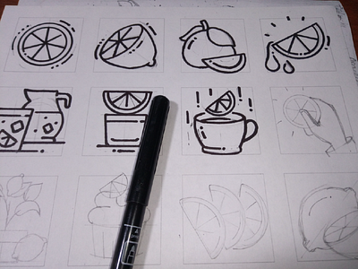 Citrus icons sketch. Step number 2 craft design draft handmade icon icons process sketch start work