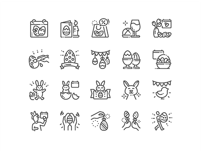 Easter Icons celebrate design easter eggs family holiday icons rabbit set vector web