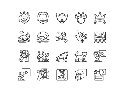 Lion Leader Icons animal film icon king leader lion movie perfect pixel set