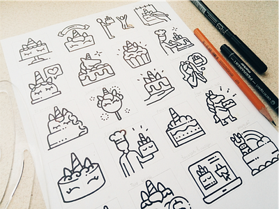 Unicorn cake sketches cake candy confectioner cook dessert drawing food icon perfect pixel sketch sweet unicorn