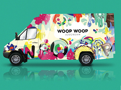 WOOP WOOP Icecream bananan branding design fresh frusits ice cream identity illustration lemon pineapple rainbow colors van tasty