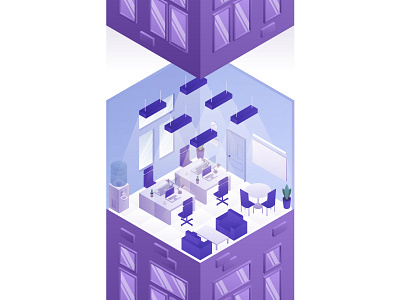 Office building cross-section bricks building chairs cross furniture isometric office section windows