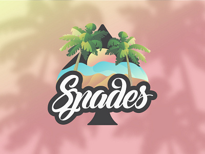 Spades Logo beach branding dunes logo palm tree sand sea spades sun tree volleyball waves