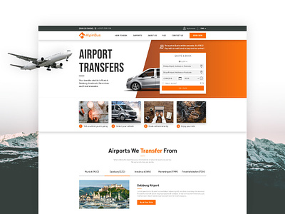 Alpine Travel Home Page airplane airport booking form bus content design form header home page main menu mountains process tabs transfer ui uxd web design website
