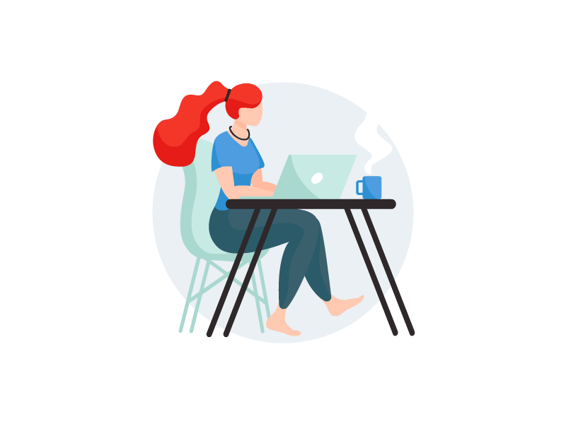 A girl with a computer 2d 2d animation animation browsing computer girl girl animation girl character girl illustration office space redhead work desk working