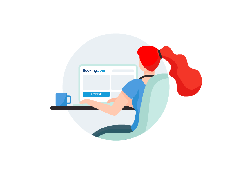 Shopping and Booking animated gif animation booking branding chair design desk girl hair illustration laptop online shopping redhair shopping transition