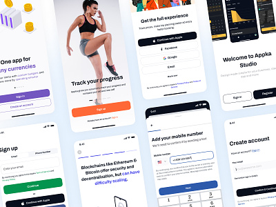 Figma iOS UI kit - Start screens templates app design figma ios kit load log in login screen sign in sign up start system ui welcome