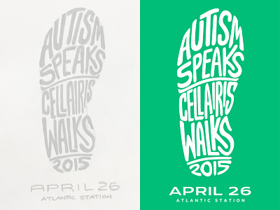 Autism Speaks. Cellairis Walks. T-Shirt Design autism green illustration lettering pencil tshirt typography vector white