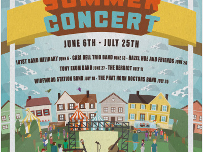Summer Concert Poster concert festival houses illustration illustrator music oldschool paper people poster print summer
