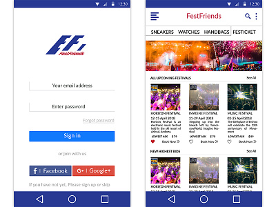 Fest Friends app booking mobile ticket ui ux