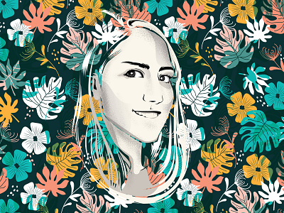 LadyKiller brush design flowers green illustration lady orange vector