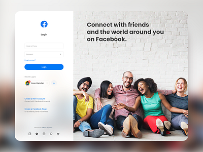 Facebook login Concept blue facebook friends login page redesign concept sign up ui