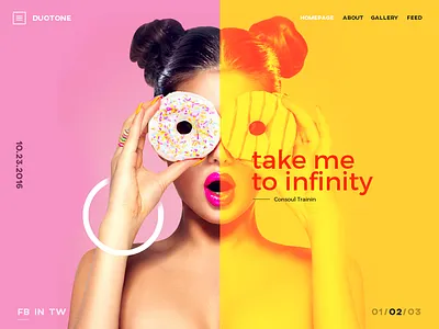 Duotone circle donats girl landing shop slider split spotify tone ui ux