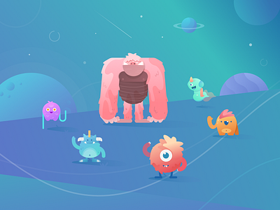 Monsters characters cute illustration monster monsters outer space yeti