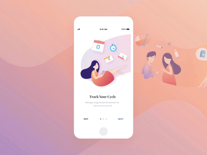Onboarding Animation animation gradient illustration mobile mobile app onboarding onboarding screen period tracker transition