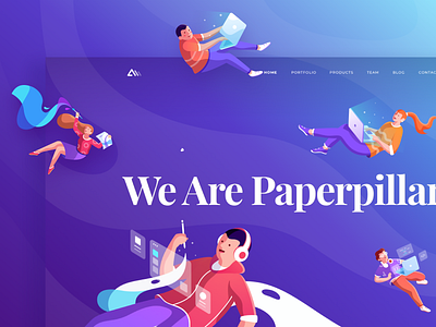 Paperpillar Landing Page 2019 agency agency branding character colorful fun gradient illustration landing page modern typography website