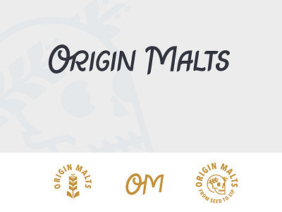 Origin Malts Unused Concept beer branding brewery brewery logo farming gold grey logos malt malting midwest navy skull wheat