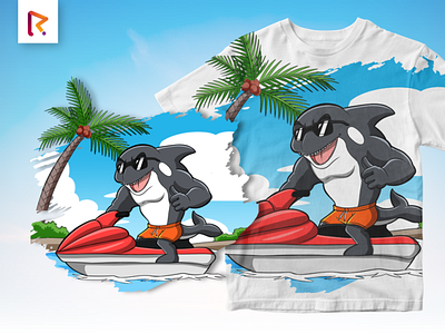 Orca ride a motorboat adobe photoshop cartoon character csp graphic design illustration mascot mascot character nft