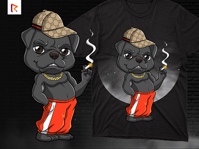 Black Pug Mascot for T-Shirt