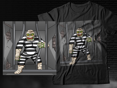 Zombie in Jail Mascot for T-Shirt