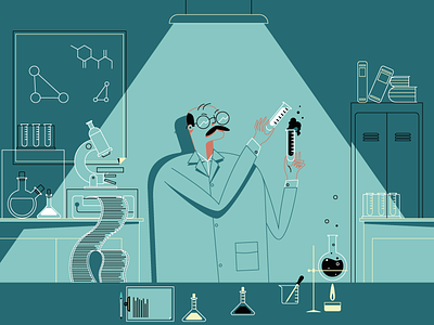 The Scientist 2d chemistry editorial flat laboratory outline science scientist vector vectorial