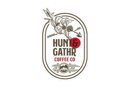 Hunt & Gathr arrow logo arrows branches coffee hunt logo mountains