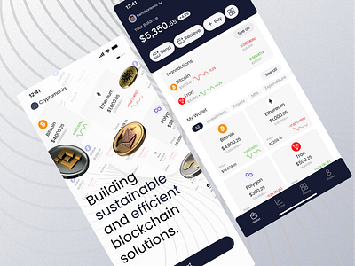 Crypto Mobile App UI Design: Onboarding and Home Screen.