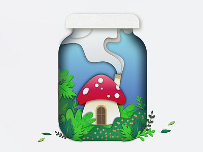 Life Inside Jar 3d design graphic design illustration jars layers life mushroom print