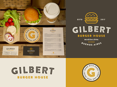 Gilbert Burger House badge beer brand identity branding burger burger house food gilbert hamburger hipster icon indie meal minimalist mockup restaurant retro rustic vintage visual identity