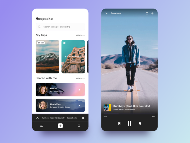 Keepsake , create playlists while traveling design interaction design ios app photos playlist shazam spotiy travel app ui visual design