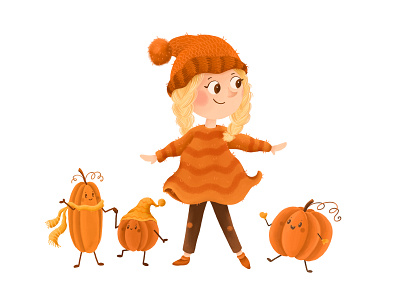 Girl and Pumpkins book illustration character cute illustration pumpkins