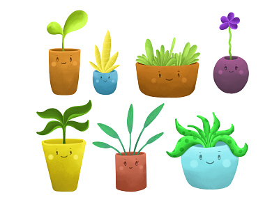 Cute Pots book illustration character icon illustration logo plants