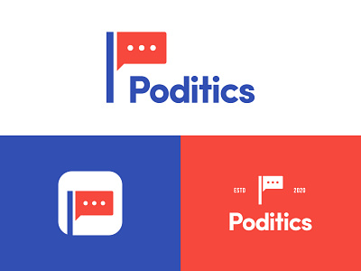 Poditics america branding chat flag flat geometric icon logo logo design logos minimal patriotic pod podcast political politics red white and blue