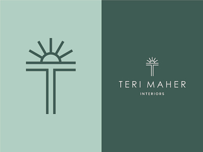 TM Interiors, III brand branding green interior design letter logo logo design mono sun t textiles