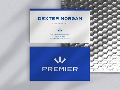 Premier Labs, II badge beaker brand branding business card lab laboratory logo logo design science stationery test tube