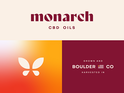 Monarch CBD Oils, II (Unused logo for sale) badge branding butterfly cbd cbd logo cbd oil flat hemp logo logo design typography