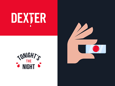 Dexter, II blood branding dexter drop flat geometric glass hand illustration knife logo red typography wordmark