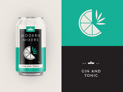 Modern Mixers | Gin & Tonic branding can cocktail crown drink gin icon label lime logo design packaging spirits tonic typography