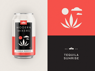 Modern Mixers | Tequila Sunrise agave branding can canned cocktail crown drink flat logo logo design mixed packaging red spirits tequila typography