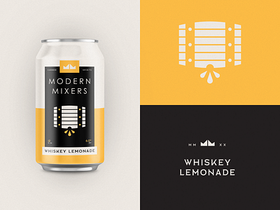 Modern Mixers | Whiskey Lemonade barrel branding can label lemonade logo logo design packaging typography whiskey whiskey label yellow