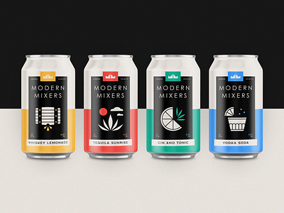 Modern Mixers | Full Lineup branding can canned cocktail drinks gin logo logo design packaging spirits tequila vodka whiskey