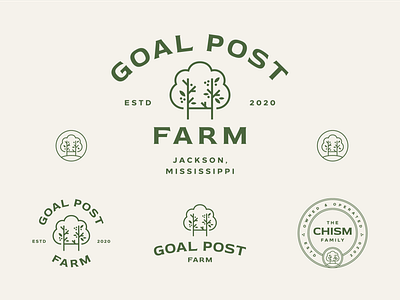 Goal Post Farm badge badges branding farm flat geometric green leaves logo logo design mark nature tree tree farm typography