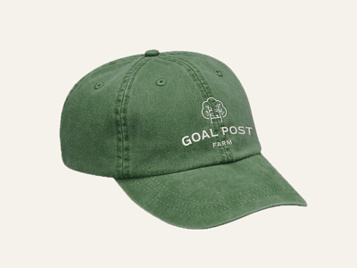 Goal Post Farm, The Dad Hat apparel apparel design badge branding dad hat geometric green hat leaves logo logo design mockup tree tree logo typography