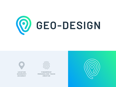 Geo Design, II blue branding flat geo geography geometric gradient green location logo design logo mark mark minimal pin typography
