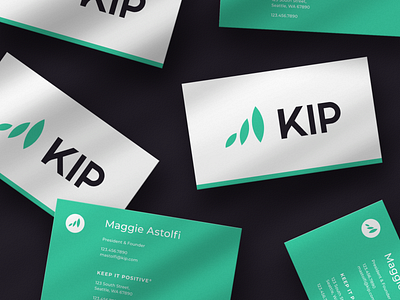 Keep It Positive, II branding business cards finances geometric green growing growth leaves logo minimal positive prosper rise rising stationery typography