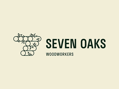 Seven Oaks Woodworking - 30 Days of Logos (logo for sale) 7 branding geometric green leaves logo logo design logo mark logs minimal nature oak seven tree wood