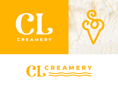 Crooked Letter Creamery, II branding creamery ice cream ice cream cone logo logo design mark minimal monoline single line typography yellow